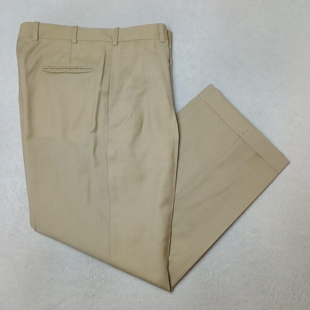 Nordstrom Pants Men 35x30 Beige Tweed Dress Pleated Cuffed Wool Classic USA